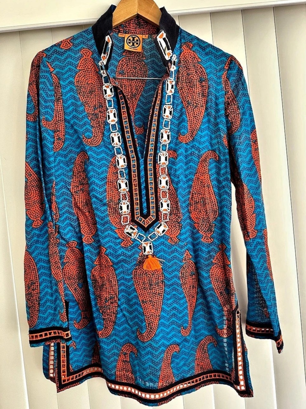 Tory Burch Paisley Embroidered Tunic in Blue & Orange Size 10 Like New